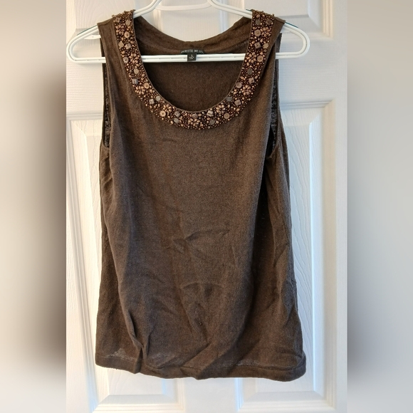 Lafayette 148 New York Linen Blend Tank & Cardigan Sweater Set – Brown – Beaded - Picture 4 of 13